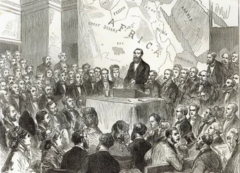 Sir Samuel Baker a Királyi Földrajzi Társaság ülésén, a „The Illustrated London News”-ból, 1873. december 20.